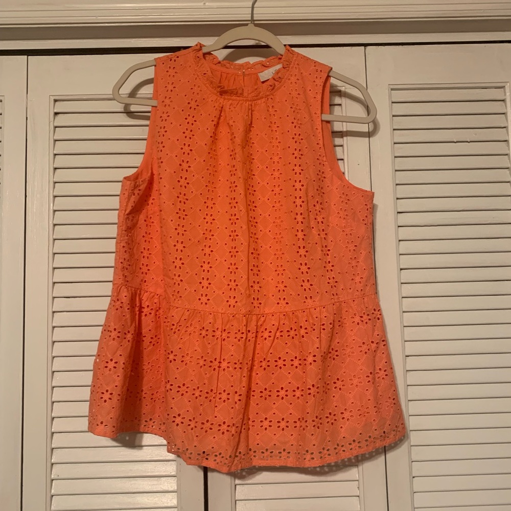 LOFT eyelet peplum halter shell in coral Sz M
